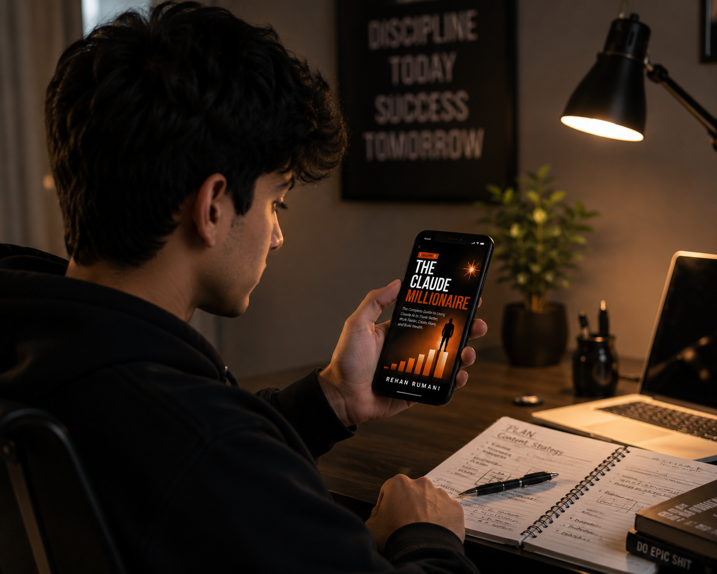 The Claude Millionaire — sample pages showing AI productivity workflows